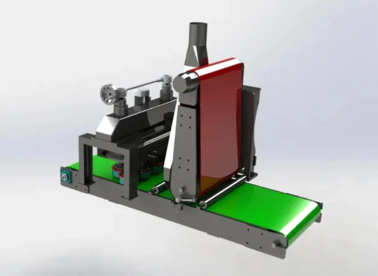 wizualizacja 3d maszyny z zieloną taśmą